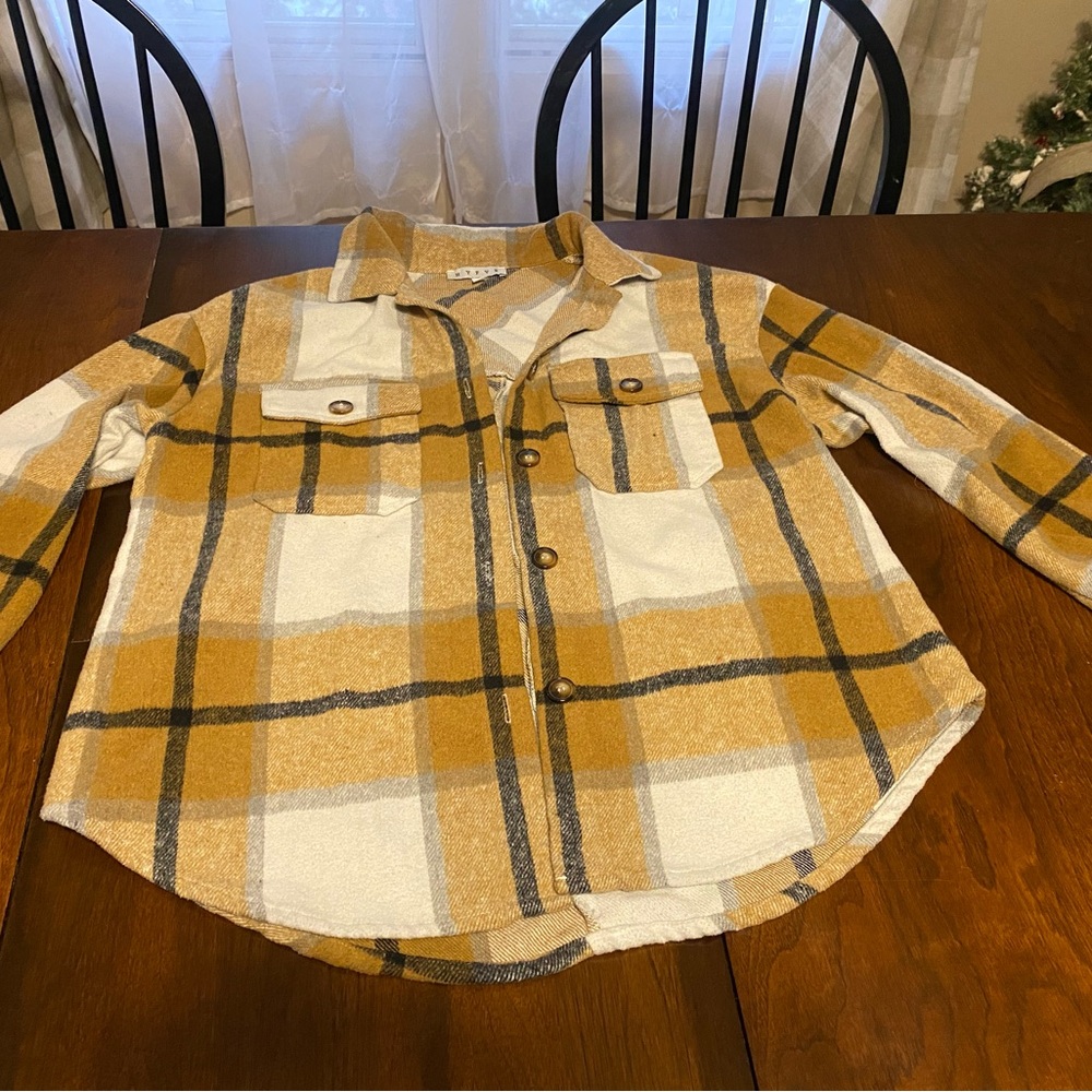 HYFVE Plaid Button-Down Shirt in Mustard and White